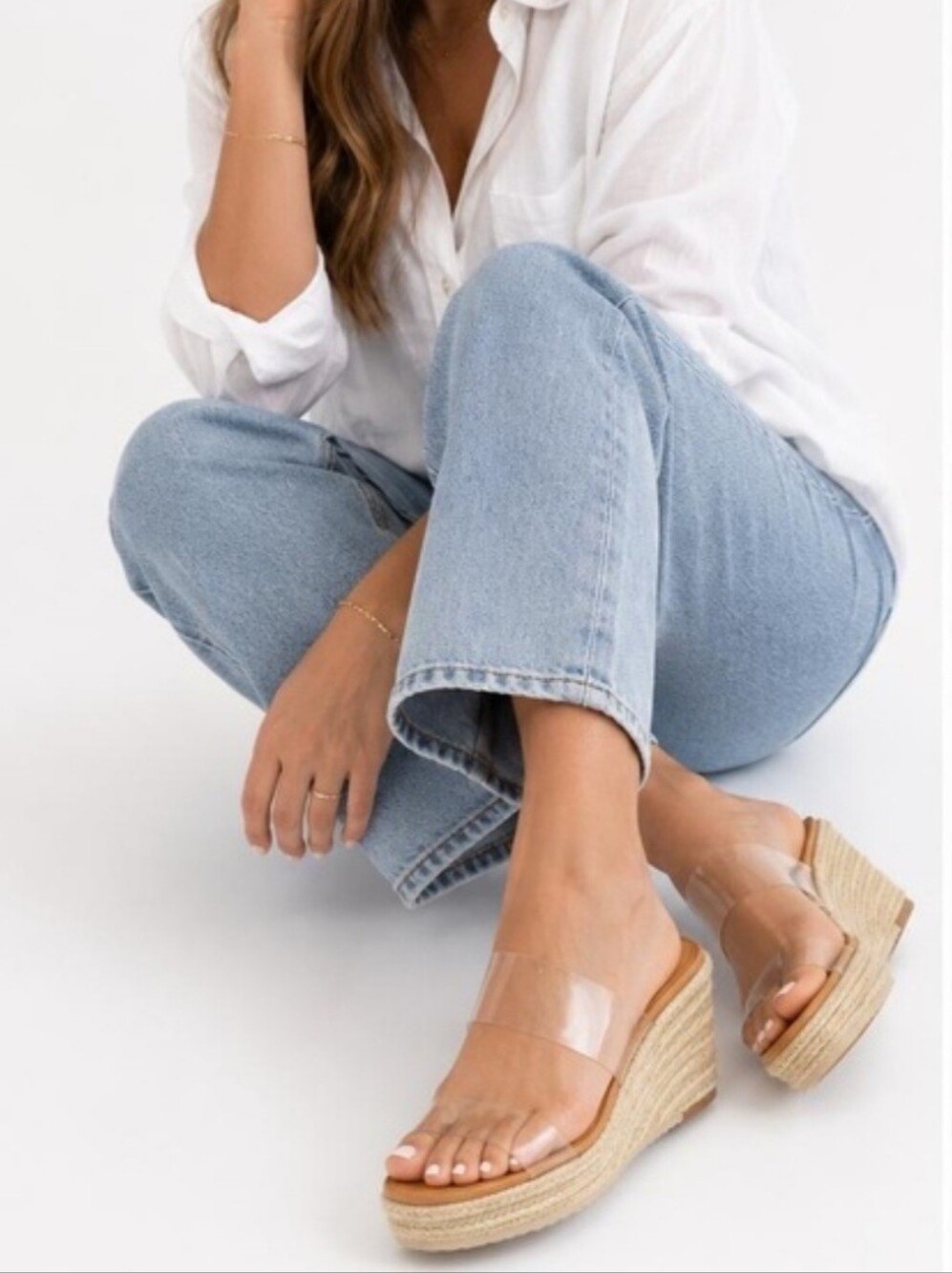 Madden Girl Clear Strap Espadrille Wedge Sandals in Natural